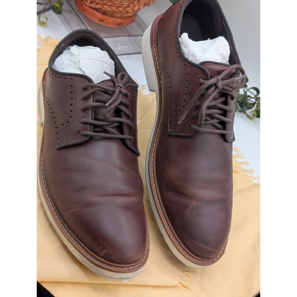 Men's Brown Leather Oxford Dress Shoes Cole Haan Goto Plain Toe Size 12M Dark...